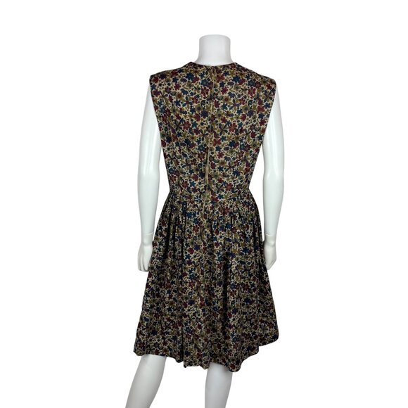 Vintage 60s Floral Dress Womens Medium Dark Groovy Print Sleeveless Fit & Flare - Picture 11 of 12